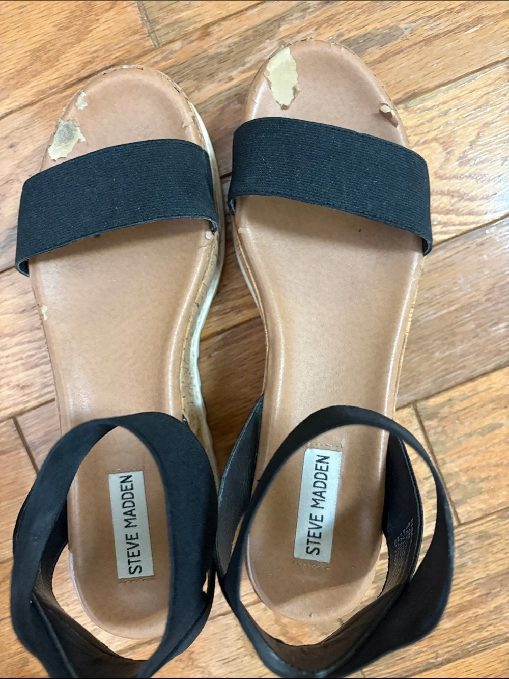 Steve Madden Black Elastic Strap Wedge Sandals